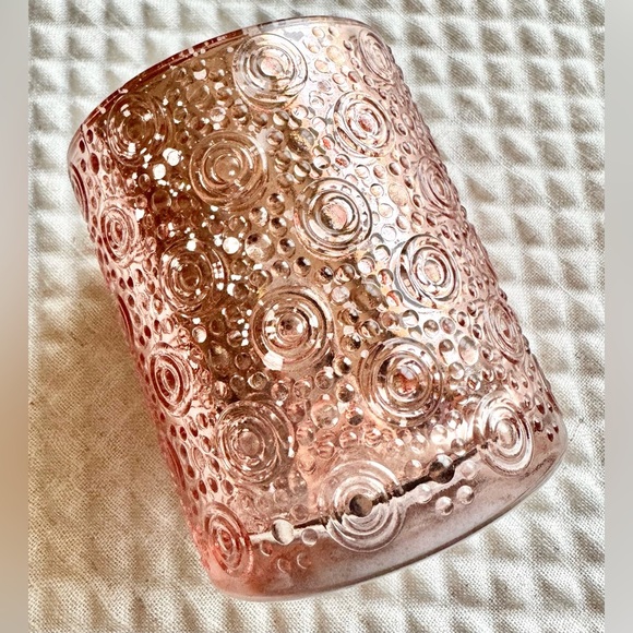 New Large Rose Gold Mercury Glass Circles & Spheres Pattern Candle Holder 4” - Picture 5 of 6